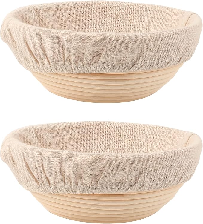 DOYOLLA Bread Proofing Baskets Set of 2 8.5 inch Round Dough Proofing Bowls and Liners Perfect Home Sourdough Bread Baking supplies