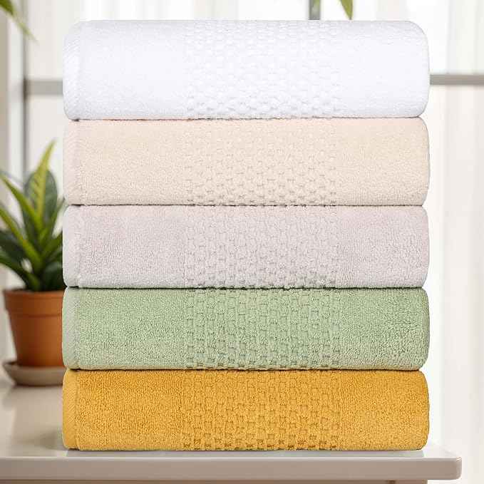 Superior Playa Zero Twist Cotton Medium Weight Towels, for Guest Bath, Bathroom, Shower, Spa, Plush, Quick Dry, Ultra-Soft Towels, Bath Essentials, Waffle Textured, 9 Piece Assorted Towel Set, Green