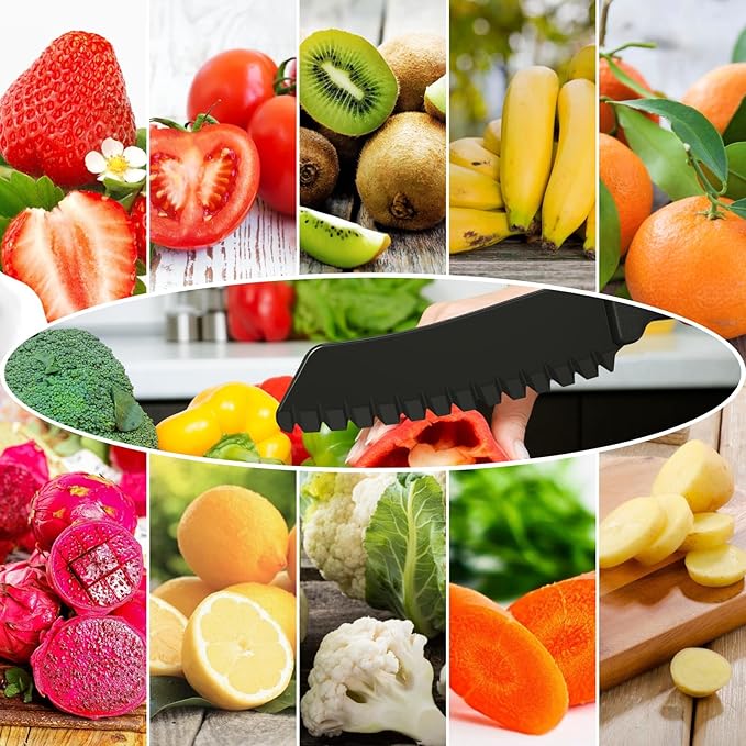 2 pcs Plastic Knife for Nonstick Pans lettuce knife with serrated Blade Plastic Knife Set for Cutting Fruits, Veggies and Bread, Black and Grey