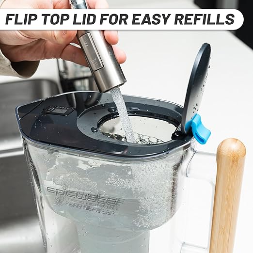 Epic Nano XP | Water Filter Pitchers for Drinking Water | 10 Cup | 150 Gallon Filter | Gravity Water Filter (Black & Bamboo)