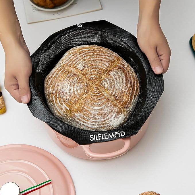 Silicone Peforated Sourdough Bread Baking Mold - Perfect Round Silicone Bread Sling for Dutch Oven - Cast Iron Pot Liner for Bread Baking
