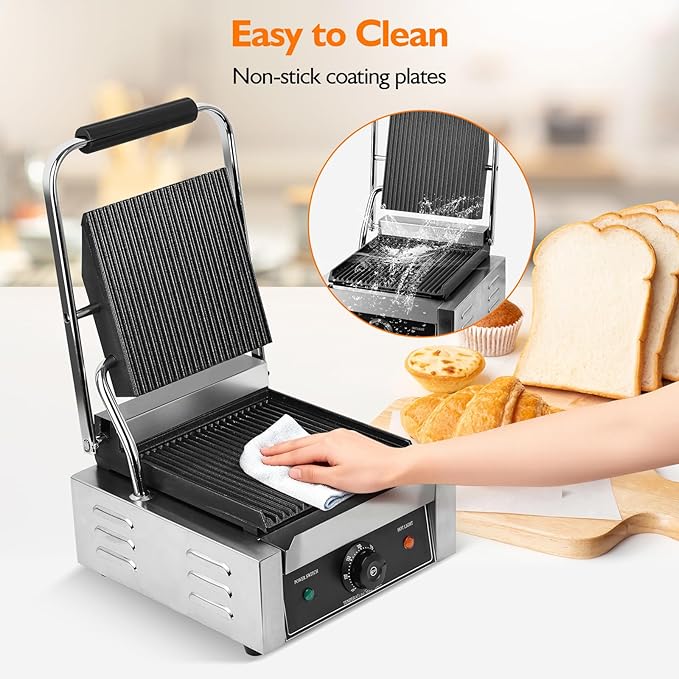 1800W Indoor Electric Grill & Double-Sided Griddle, 50-300°C Adjustable Temperature, 9.1x9.4" Non-Stick Surface for Grilling Steak, BBQ, Sandwiches & Panini, Commercial & Home Kitchen Use