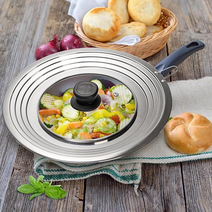 WRINGKIT 2 Pack Universal Lids for Pots Pans, Stainless Steel Replacement Frying Pan Cover with Heat Resistant Knob, Heavy Duty Skillets Cover, Fit 9, 10 Inch Cookware