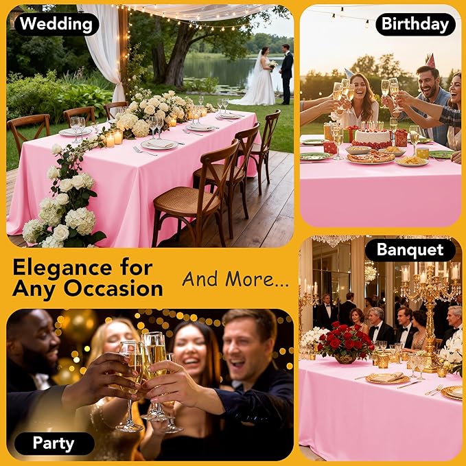10-Pack Pink Tablecloths for Rectangle Tables, 60 x 102 Inches, Stain-Resistant Polyester Fabric for 6 Foot Tables - Washable Table Covers for Weddings, Banquets, Birthday Parties, Events