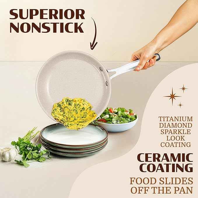 Granitestone Ceraluxe 20 Pc Nonstick Ceramic Cookware Set, Diamond Infused Pots and Pans Set with Bakeware, Utensils & Steamer, Non Toxic Kitchen Cookware PFOA PFOS Free, Oven & Dishwasher Safe