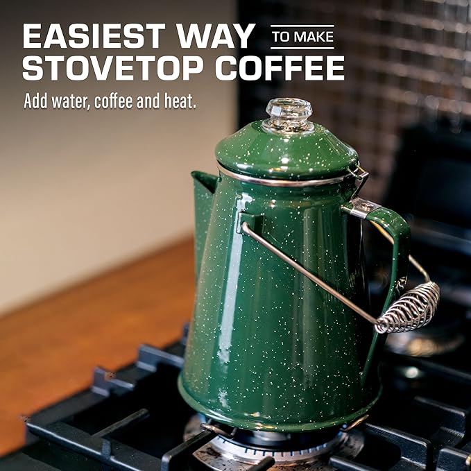 COLETTI Classic Percolator Coffee Pot — The Most Nostalgic Camping Coffee Pot, Now Modernized [Green Enamel, 12 Cup]