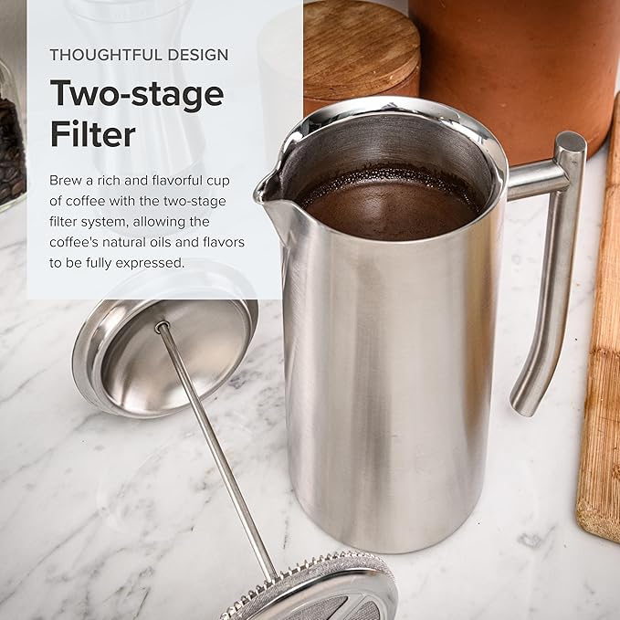 Frieling French Press Coffee Maker - 23 Ounce, Brushed Stainless Steel - Coffee Press & Cold Brew Pitcher - Stovetop Espresso Maker for Camping & Travel