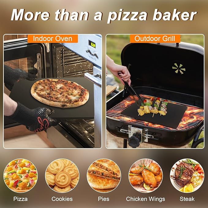 6Pcs Pizza Steel Set for Oven and Grill, 13" Square Pizza Steel for Oven, with Pizza Peel & Dough Pizza Cutter & 20pcs Cooking Paper, Cast Iron Pizza Stone/Baking Bread, Grill heat plates