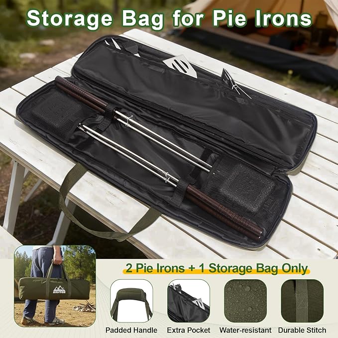 AILITOR Mountain Pie Maker Cast Iron Set of 2 - Pie Irons for Camping with Storage Bag, Campfire Sandwich Maker Cast Iron