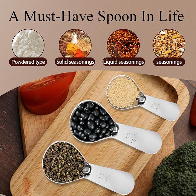 Stainless Steel Coffee Scoop Set - 3 Pc Measuring Spoons (2Tbsp & 1 Tbsp Scoop) for Ground Coffee, Tea, Sugar Or Flour, Short Handles