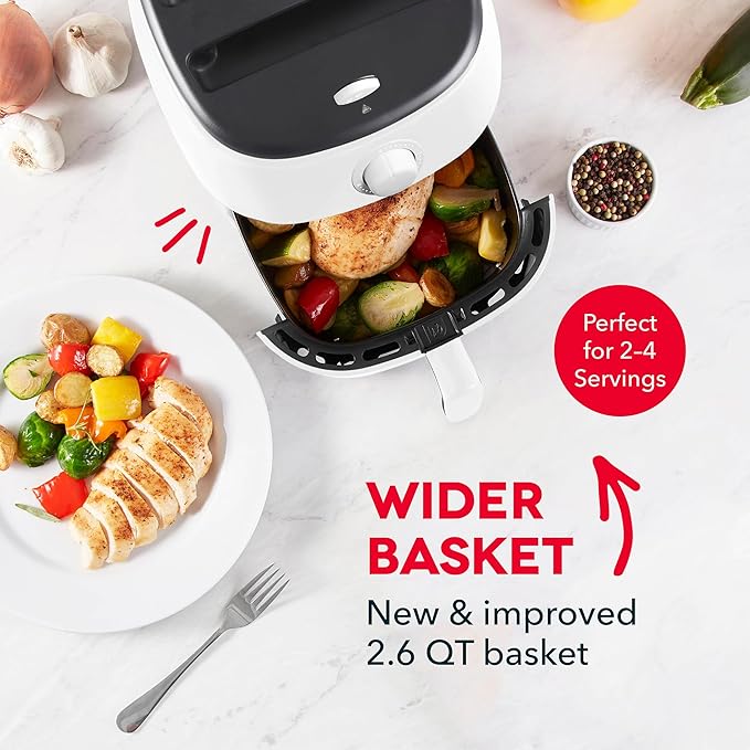 Dash Tasti-Crisp™ Air Fryer - AirCrisp® Technology - Compact Design with Adjustable Temperature Control - Nonstick Fry Basket & Auto Shut-Off Feature - 2.6 Quarts - White