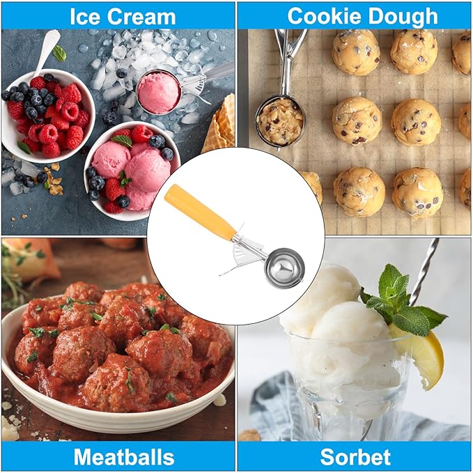 PATIKIL 1.6 Ounce Ice Cream Scoop with Trigger, Stainless Steel Portion Cookie Scoop with Thumb Trigger for Cookie Dough Cupcake Batter Baking, Yellow 48ML
