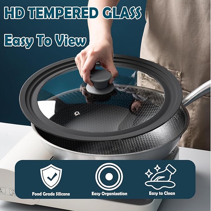 Universal Lid for Pots, Pans and Skillets, 6&7&8 inch, Diameter Cookware, Silicone Replacement Pan Lid Pot Lids for Frying Pans, Cast Iron,Tempered Glass Lid