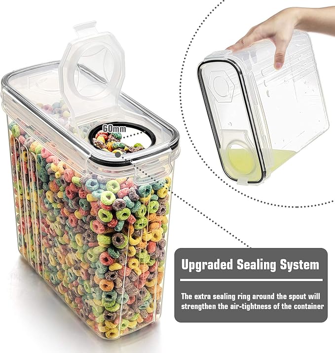 Wildone Cereal Storage Containers Set, Large BPA Free Plastic Airtight Food Storage Containers 4L for Flour, Sugar, 6 Piece Set Cereal Dispensers with 20 Labels & Marker, Black