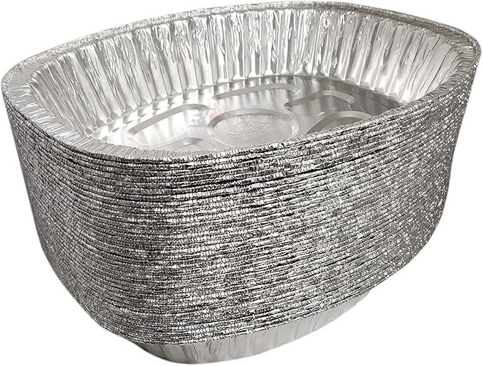 Disposable Oval Roasting Pan - Durable Turkey Roaster Pans Extra Large, Heavy-Duty Aluminum Foil, Deep, Oval Shape for Chicken, Meat, Brisket, Roasting, Baking, Recyclable (100)