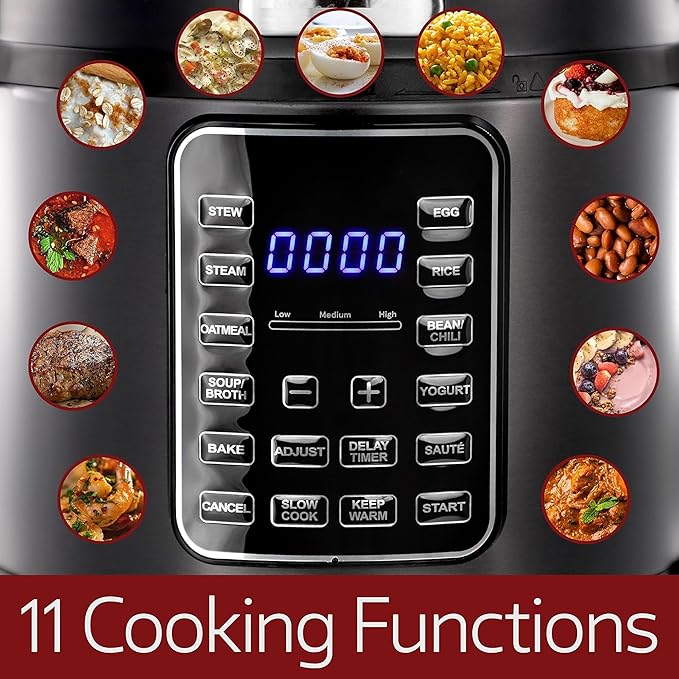 6 Quart 11-in-1 Electric Pressure Cooker – Stainless Steel Multi-Cooker, Programmable Kitchen Appliance