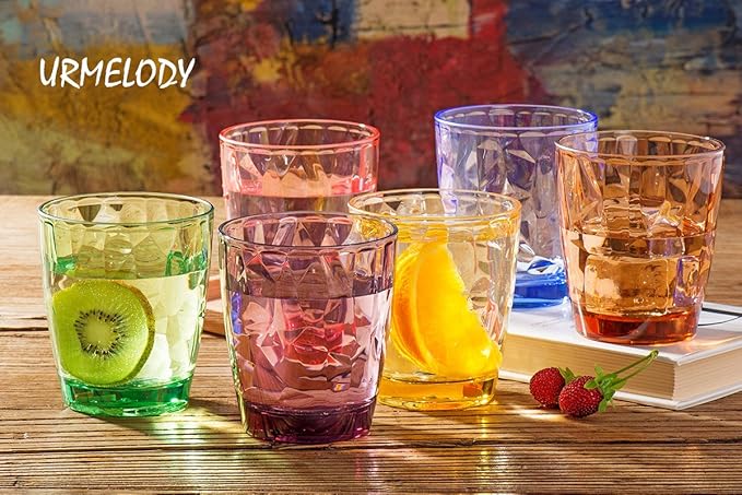 13oz Drinking Glasses Set Acrylic Glassware for Kids Colored Plastic Tumblers Cups Picnic Water Glasses Unbreakable Juice Drinkware for Camping Restaurant Beach Party BPA Free Dishwasher Safe