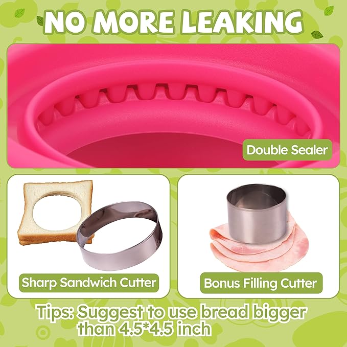 LEPCY Uncrustables Sandwich Maker Sealer Cutter, Crustless Sandwich Cutter, PB&J Uncrustable Maker - Color Rose Red, Round Shape