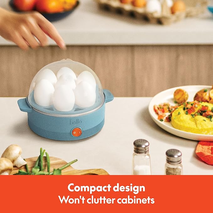 bella Electric Egg Cooker, 7 Eggs Capacity Tray, Single Stack, for Poached, Scrambled, Hard, Medium & Soft Boiled Eggs, Omelets and Steamed Dumplings, Auto Shutoff, 360 Watt, Surf