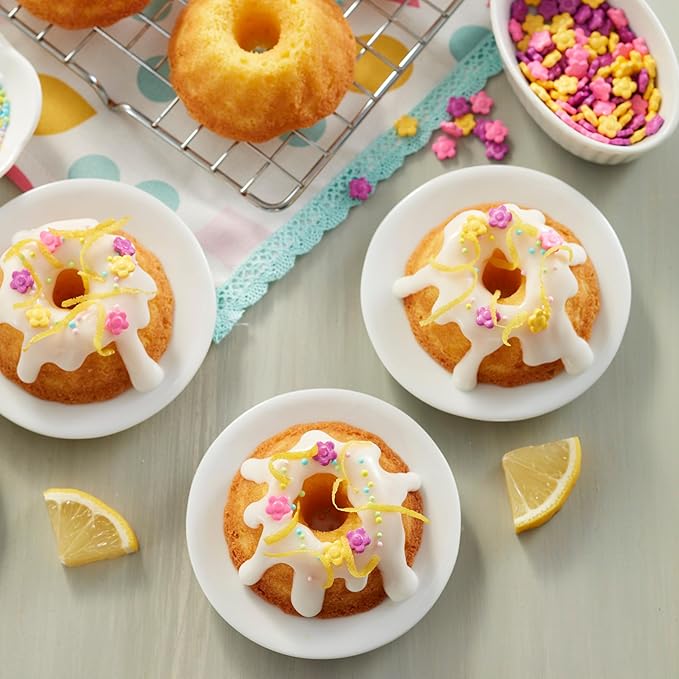 Wilton Gold Non-Stick Bakeware Mini Fluted Pan - Baking Pan for Mini Bundt Cakes, Donuts & More - Made Without PFAS & Scratch Resistant - Offers Even Heat Distribution - 16.5 x 11 Inch, 12-Cavity