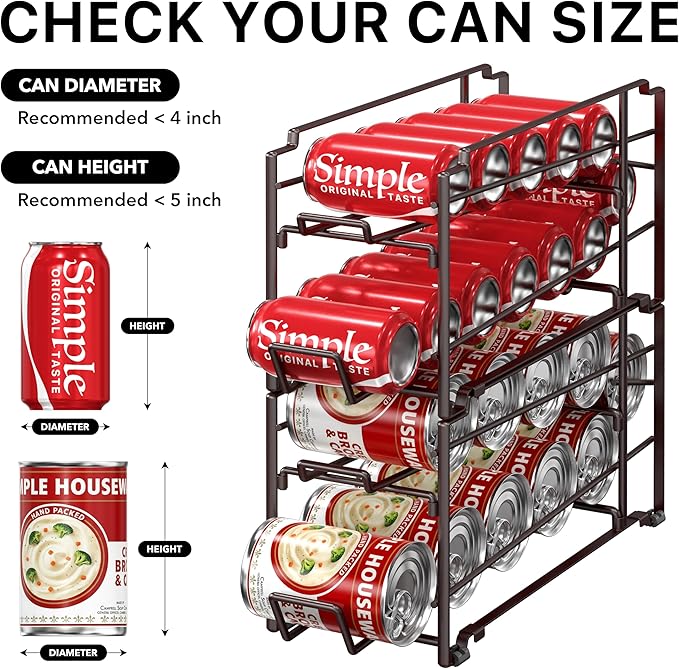 Simple Houseware Stackable Beverage Soda Can Dispenser Organizer Rack, Bronze - 2 Pack