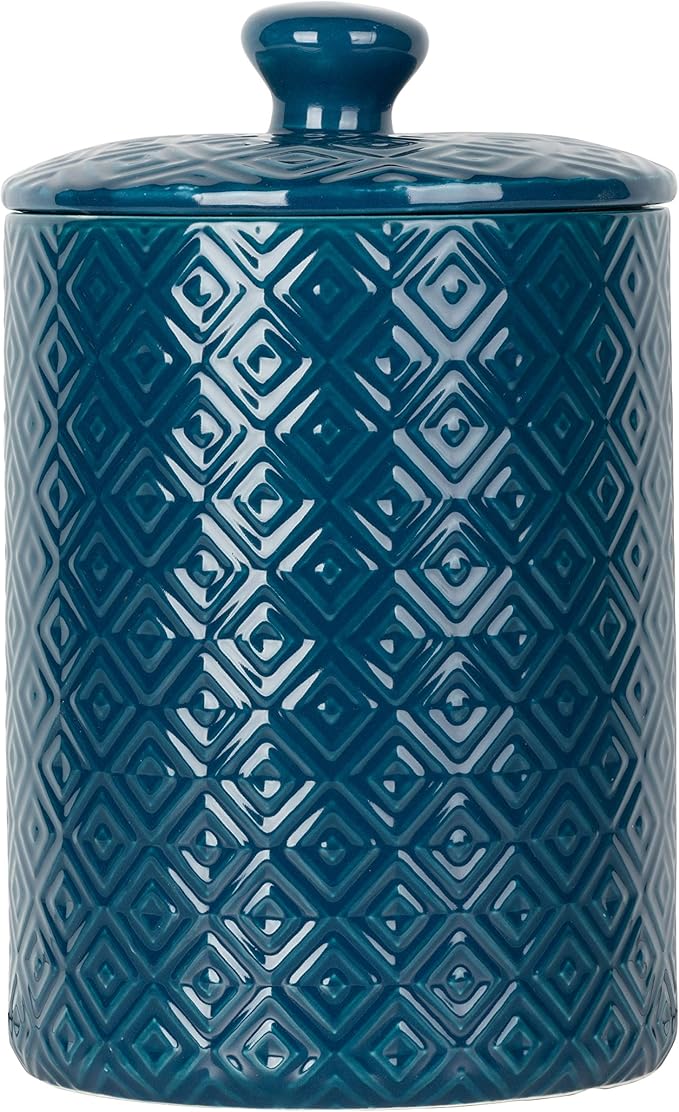 10 Strawberry Street Diamond Embossed Ceramic Kitchen Canister Set, Set of 3, Diamond Blue