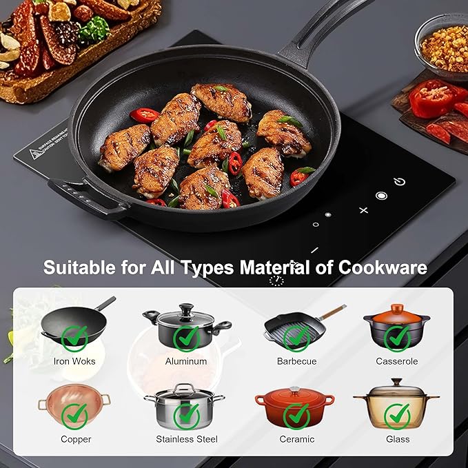 Dual Coils Design of Single Burner Electric Cooktop, 1800W Infrared Ceramic Hot Plate for Cooking, Portable Countertop or Built-in Radiant Stove Top Cooker, Compatible with All Cookware