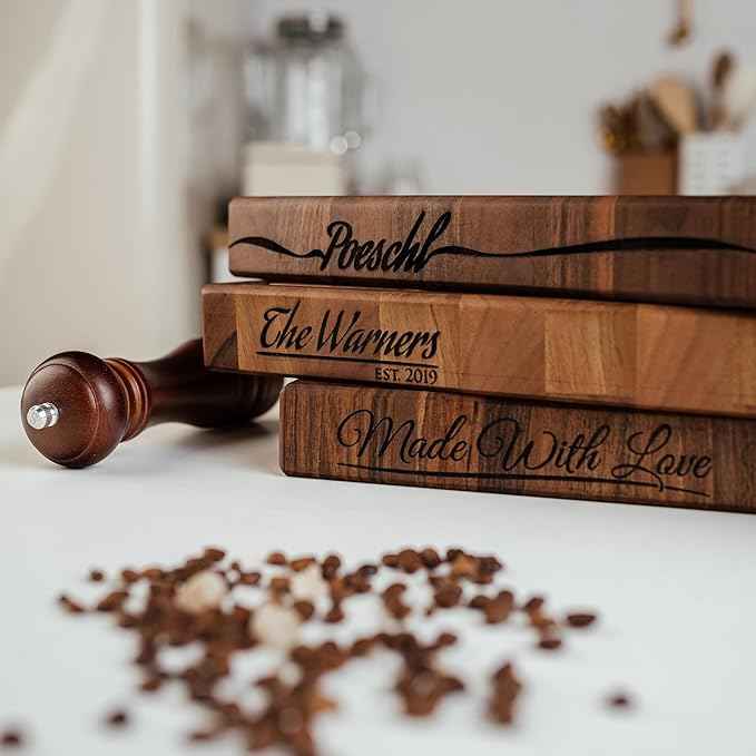 Handmade Personalized Walnut End Grain Cutting Board – Custom Engraved Wood Chopping Block, Perfect Gift for Home Chefs by GrainWoods (20x14x2 Inches)