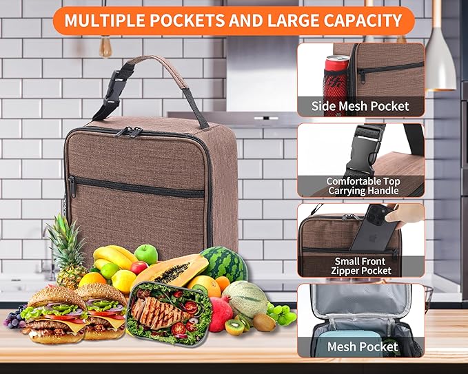 ZM-YOUTOO Lunch Box for Men - Reusable Lunch Bag Men Adult Women- Insulated Small LunchBox (Light Brown)