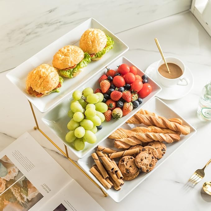 YHOSSEUN 3 Tier Serving Tray with Serving Stand, Serving Dishes for Entertaining, Tiered Serving Tray for Mother's Day, Suitable for Dessert Table Display Set Catering Supplies, 12 inch Gold
