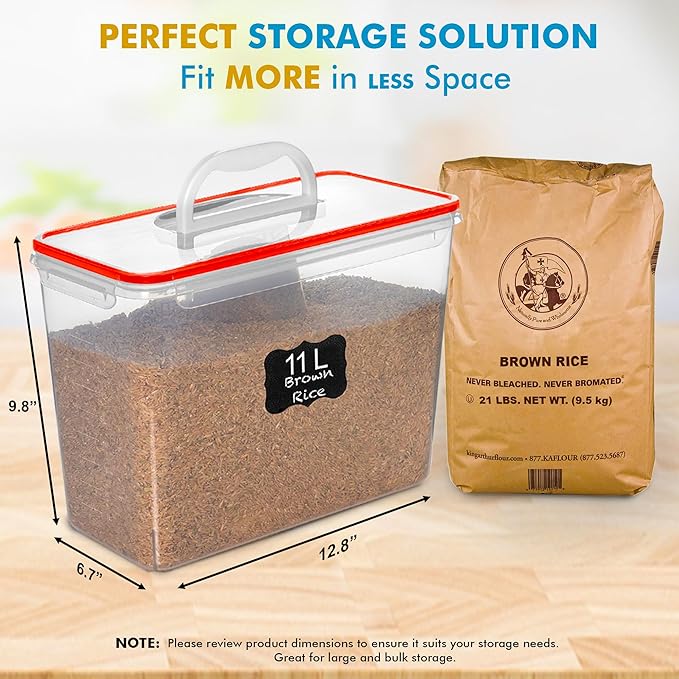 Shazo 2 PC (11L | 372 oz) Flour Sugar Storage Containers with Easy Carry Handle - Plastic Extra Large Food Storage Containers with Lids for Rice Cereal, BPA Free & Airtight Kitchen Pantry Organization