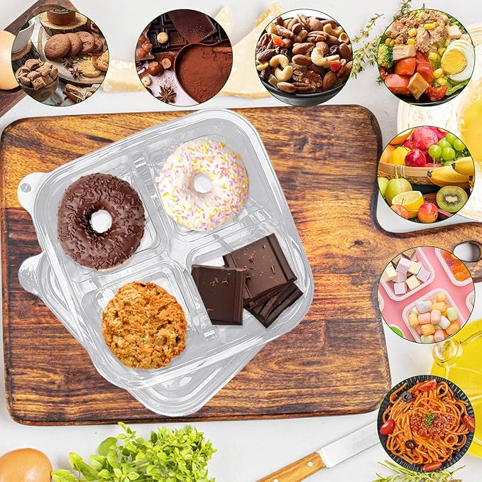 Haawooky 50 Pcs Bento Snack Food Containers,4 Compartment Lunchable Container with Lids,Divided Food Storage Containers For Travel Work School