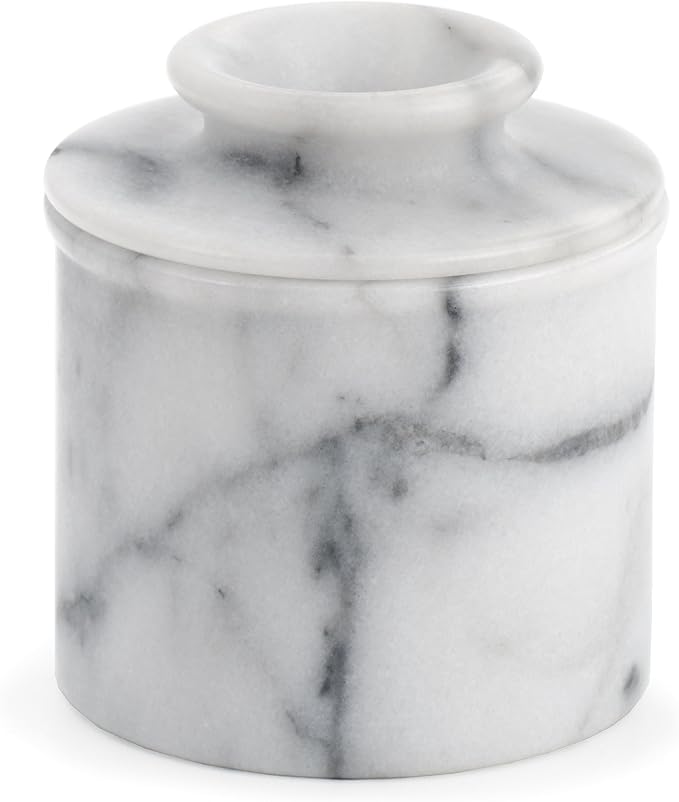 RSVP International White Marble French Butter Pot, Holds One Stick or 1/2 Cup | Made From Natural White Marble | Keep Butter Fresh & Spreadable at Room Temperature in Crock Dish