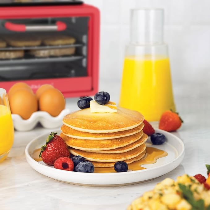 Nostalgia 3-in-1 Retro Breakfast Station - Includes 5 Cup Coffee Maker, Non-Stick Ceramic Griddle, and 4-Slice Toaster Oven - Built-In Timer, Reusable Coffee Filter, Space-Saving Design - Red