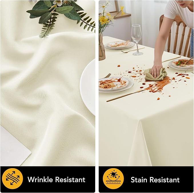 10-Pack Ivory Tablecloths for Rectangle Tables, 60 x 120 Inches, Stain-Resistant Polyester Fabric for 6 Foot Tables - Washable Table Covers for Weddings, Banquets, Birthday Parties, Events