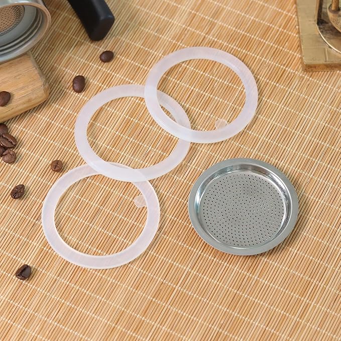 Sivaphe 9 Cup Stovetop Espresso Coffee Maker Replacement Infuser Parts Only for 450ml Stainless Steel Italian Moka Pot, 1 Filter and 3 Silicone Gasket Seals