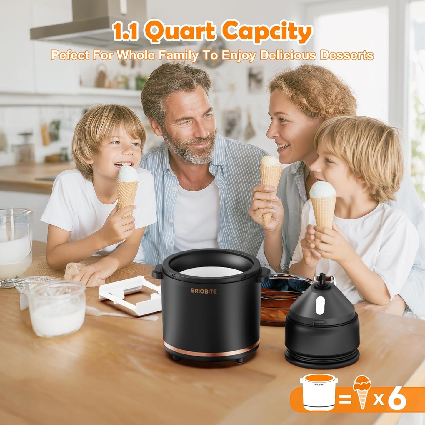 1.1 Quart Ice Cream Maker – Electric Ice Cream Machine for Gelato, Milkshakes & Sorbet, Perfect for Family, Easy to Use & Clean,Black