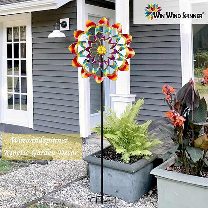 Yard Garden Wind Spinner - Kinetic Large Wind Sculptures & Spinners Outdoor Metal Clearance, Colorful Garden Decor Windmills for Lawn Patio (24" W x 84" H)