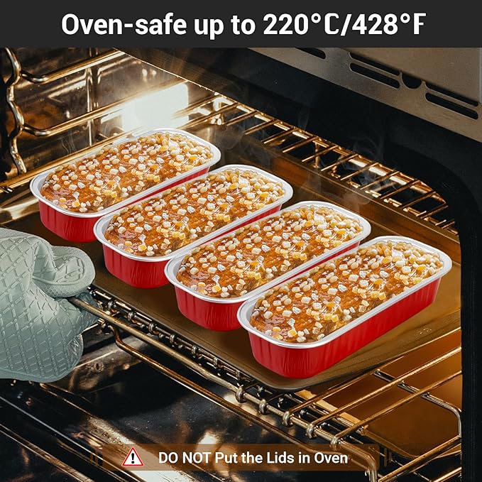 EUSOAR Disposable Ramekins with Lids, 50pcs 6.8oz 6.5"x2.5"x1.2" Aluminum Foil Baking Cups Mini Loaf Pan Tin，Rectangle Cupcake Containers Wrappers, Dessert Cheesecake Creme Brulee Ramekins Pan