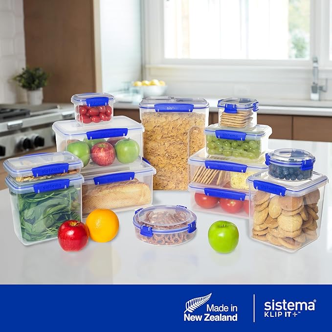 Sistema KLIP IT Food Storage Container,5 L,Airtight & Stackable,BPA-Free,Clear with Blue Clips,(Pack of 4)