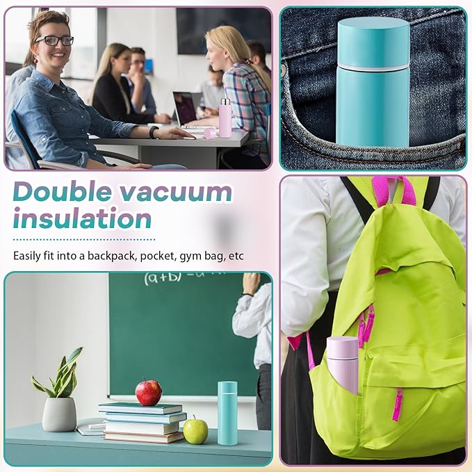 Irenare 5oz Mini Water Bottle Mini Insulated Stainless Steel Bottle Purse Water Bottle Cute Leak Proof Flask Keeps Drink Cold and Hot for Purse Women(Blue, Purple,2 Pieces)