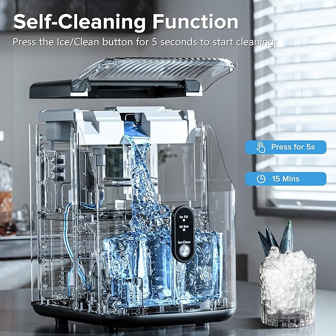Electactic Countertop Nugget Ice Maker Pro - 34lbs/24H, Self-Cleaning Pellet Ice Machine with Soft Chewable Ice, One-Touch Operation for Home, Kitchen, Office,Party (Black)