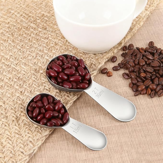 2pcs Tablespoon Coffee Scoop, Coffee Scoop Set, 15ml 30ml Tbsp Coffee Bean Measuring Spoon Stainless Steel Table Spoon Scoop with Short Handle Suitable for Tea Ground Sugar Flour
