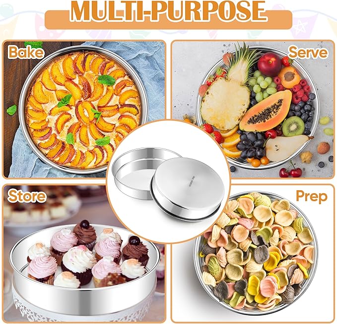 E-far 11 Inch Cake Pan Set of 2, Stainless Steel Large Round Baking Pans Tins, Non-Toxic & Leak-Proof Mold for Birthday Wedding Layer Tiered Cake, Easy Clean & Dishwasher Safe