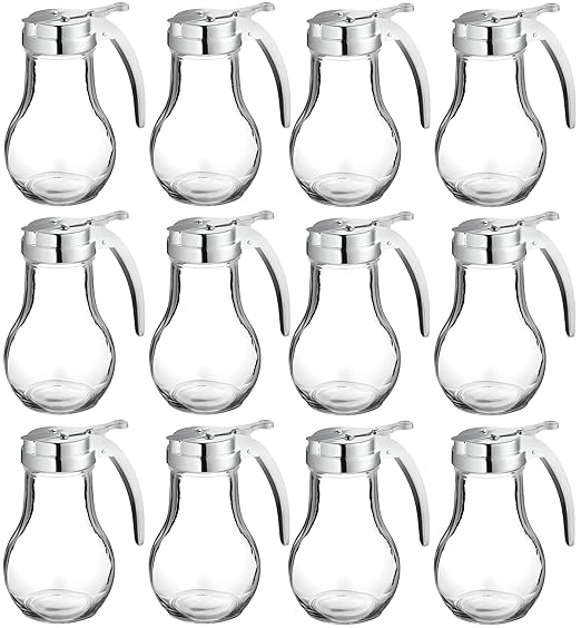 OCS Parts Syrup Dispenser with Lid and Dispensing Thumb Lever | Commercial Grade Liquid Dispensers for Home and Commercial Kitchens (12, 14 OZ)