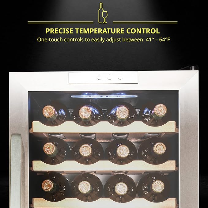 SCHMÉCKÉ 24 Bottle Compressor Wine Cooler Refrigerator w/Lock - Large Freestanding Wine Cellar For Red, White, Champagne or Sparkling Wine - 41f-64f Digital Temperature Control Fridge Stainless Steel