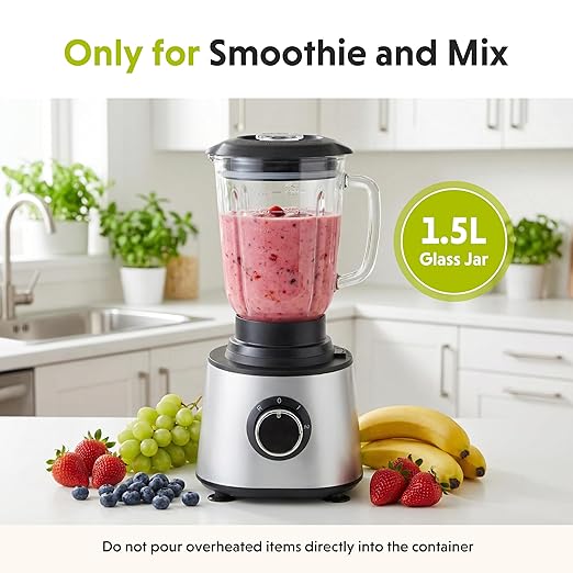 Simple Deluxe Food Processor Blender Combo, 300W Electric Food Processor for Slicing, Dough, Vegetables, 6 Cup Chopper for Meat and Puree, 2 Speeds Adjustable, Safety Lock with 1.5L Glass Jar, Black