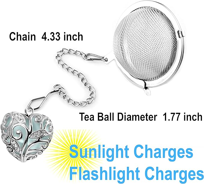 NSTaygate 2pcs Tea Infuser Tea Strainers for Loose Tea Luminous Heart Pendant Loose Leaf Tea Steeper Tea Ball Handmade Fluorescent Stone Tea Diffusers for Loose Tea Tea Sets for Women