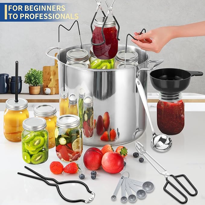 Canning Supplies Starter Kit,Canning Kit for Beginners of 9 with Jar Lifter,Wide Mouth Funnel,Wrench,Tongs,Lid Lifter,Bubble Popper,Canning Labels,ladle,Measuring Spoon-Black