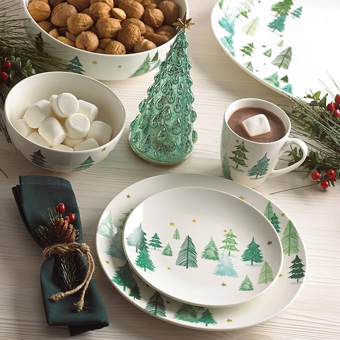Lenox 880068 Balsam Lane 4-Piece Dinner Plate Set(Green), Christmas Drinkware, Holiday Hosting